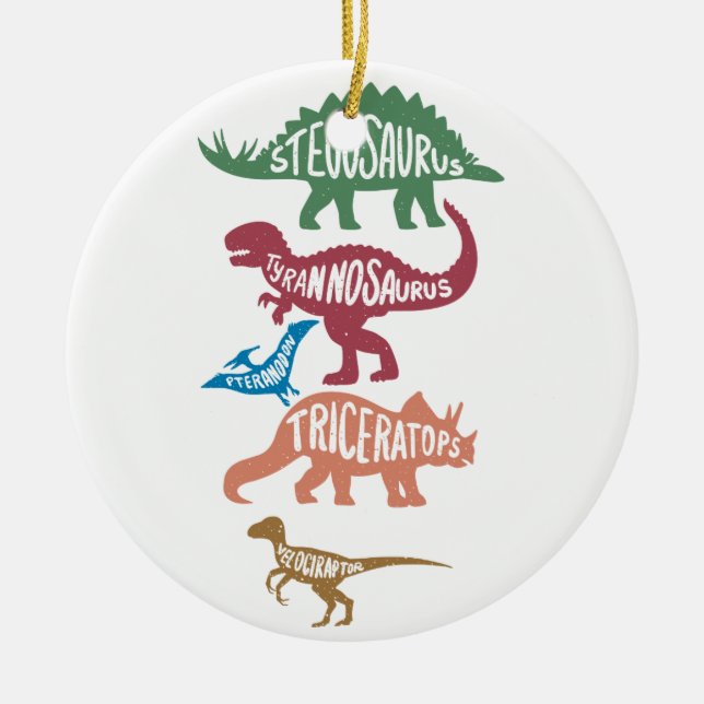 Set of silhouettes of different dinosaurs ceramic ornament (Front)