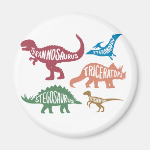 Set of silhouettes of different dinosaurs magnet