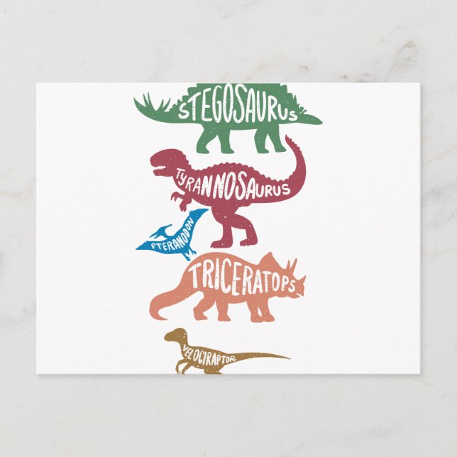 Set of silhouettes of different dinosaurs postcard (Front)