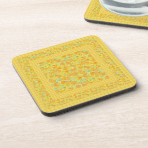Set of Square Coasters, Daffodils, Check Gingham Coaster