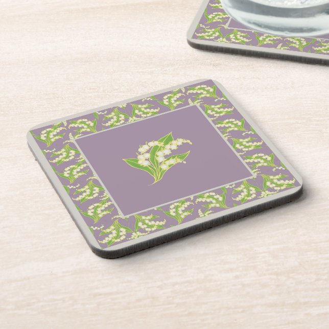 Set of Square Coasters: Lily of the Valley, Mauve Coaster (Left Side)