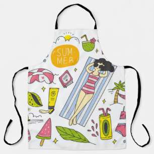 Set of summer doodle on white background vintage d apron