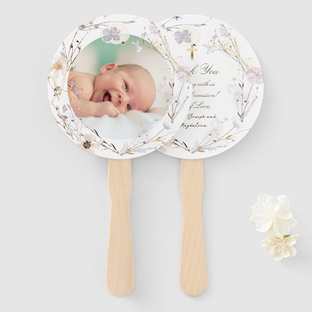 set of ten delicate wildflowers Baptism  Hand Fan (Front and Back)