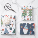 Set of Three Christmas Gnomes Trees Blue Green Red Wrapping Paper Sheet<br><div class="desc">Set of three Christmas Gnomes and Christmas trees on this cute whimsical Christmas wrapping paper.</div>