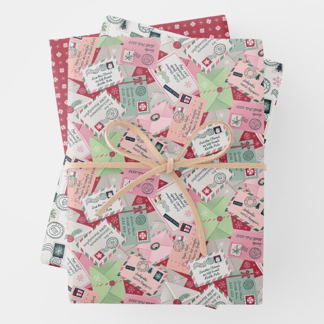 Set of Three Christmas Letters to Santa Wrapping Paper Sheet (In situ)