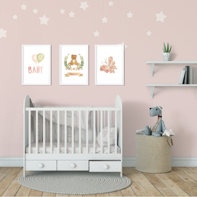 Set of three Sleeping Bear Nursery Wall Art (Ready to frame set of 3 boho watercolor style posters for nursery walls)