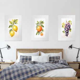 Set of Three Watercolor Fruit Wall Art Prints