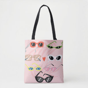 Set of trendy sunglasses in fun cartoon style tote bag