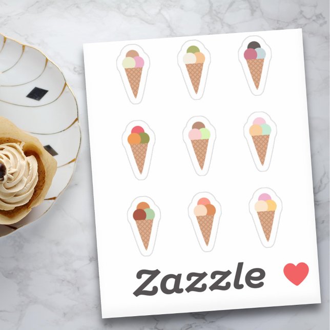 Set of Triple Scoops Ice Cream Cone Stickers (Set of Triple Scoops Ice Cream Cone Stickers)