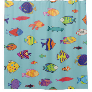 Set of tropical fish. line seamless pattern