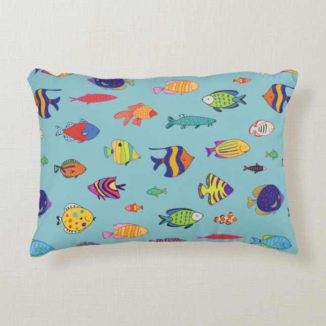 Set of tropical fish. line seamless pattern accent pillow (Front)