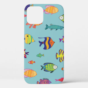 Set of tropical fish. line seamless pattern iPhone 12 case
