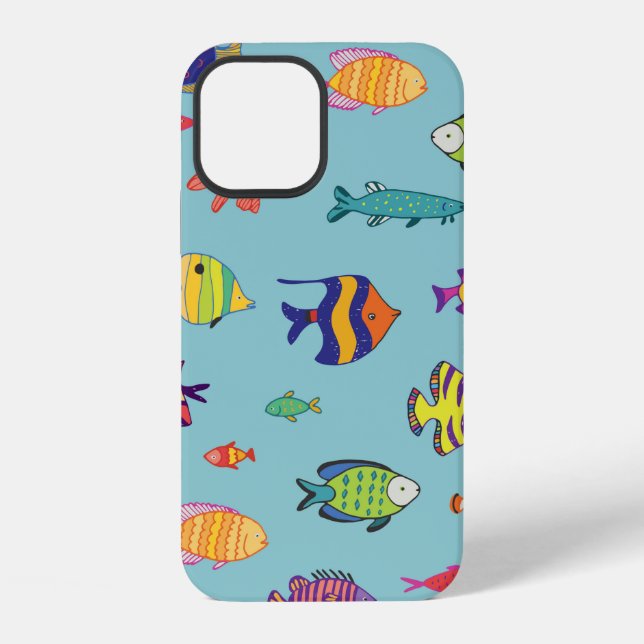 Set of tropical fish. line seamless pattern iPhone case (Back)
