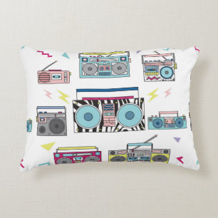 Set of various vintage cassette players. Retro 80s Accent Pillow