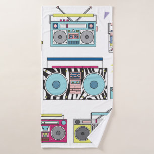 Set of various vintage cassette players. Retro 80s Bath Towel