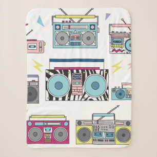 Set of various vintage cassette players. Retro 80s Sherpa Blanket
