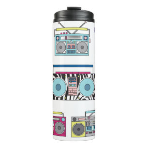 Set of various vintage cassette players. Retro 80s Thermal Tumbler