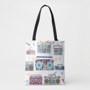 Set of various vintage cassette players. Retro 80s Tote Bag