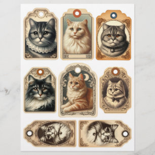 Set of Vintage Cat Paper Tags