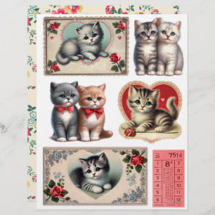 Set of Vintage Style Kitten Ephemera & Fussy Cuts