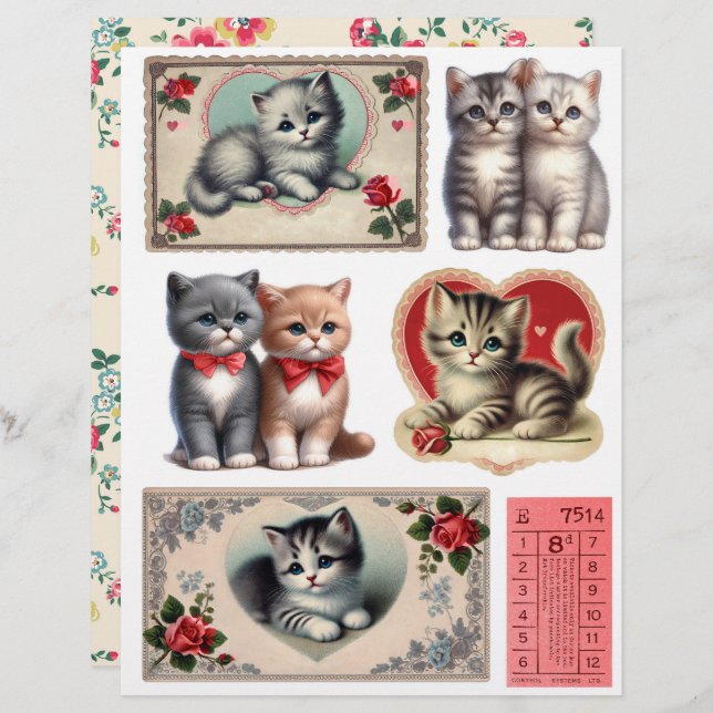 Set of Vintage Style Kitten Ephemera & Fussy Cuts (Front/Back)