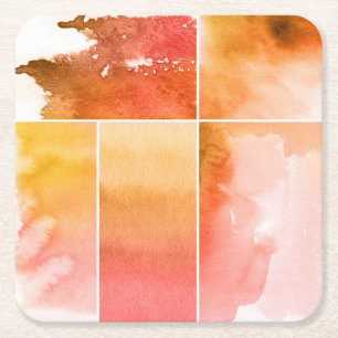 Set of watercolor abstract hand painted 4 square paper coaster
