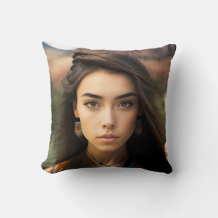 Set Of Young Beautiful Native American Women Throw Pillow