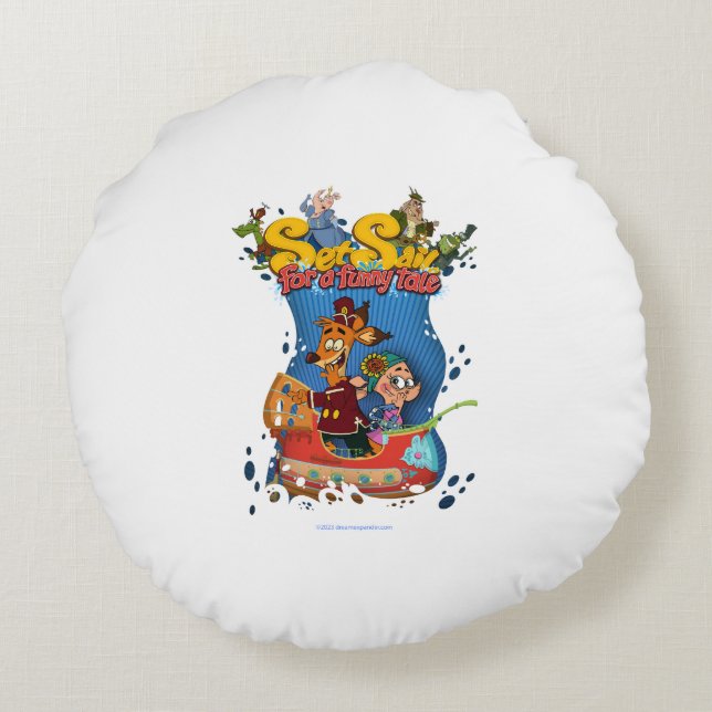 Set Sail for a Funny Tale  Round Pillow (Back)