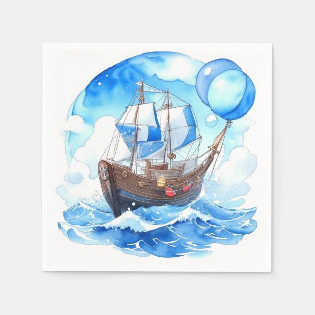 Set Sail: Nautical Boy Baby Shower Napkin (Front)