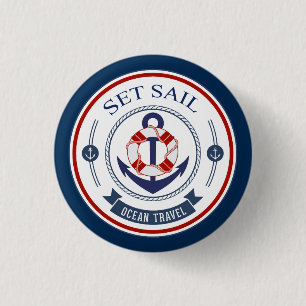 Set Sail Ocean Travel Nautical 1 Inch Round Button