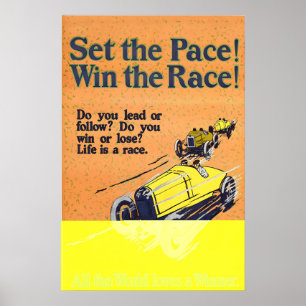 Set the Pace Win the Race Vintage Motor Racing Car Poster