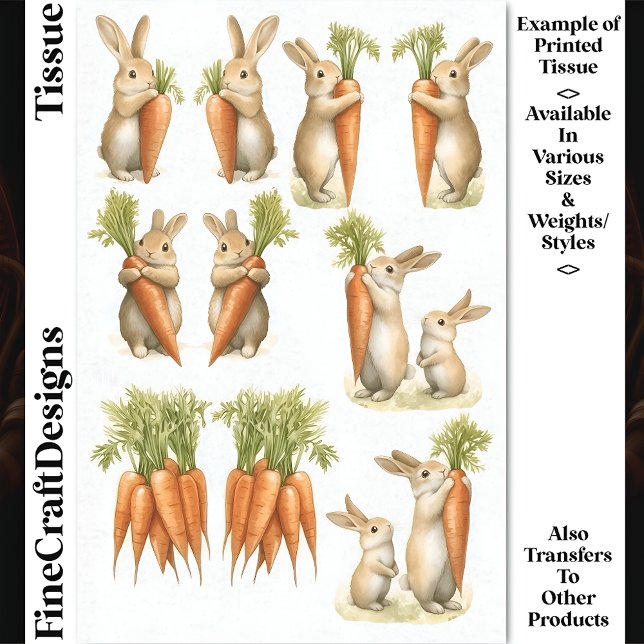 Set Whimsical Bunny Pairs & Carrots DC1 Decoupage Tissue Paper (Creator Uploaded)
