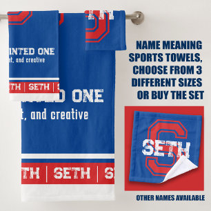 Seth name meaning sporty style blue red white bath towel set