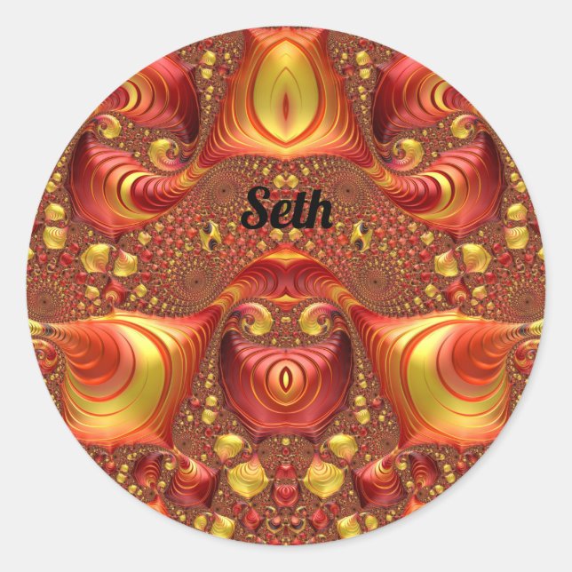 SETH ~ Red Brown Yellow Fractal Design ~  Classic Round Sticker (Front)