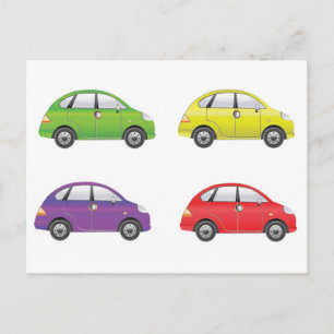 SetofFourCarVector1 COLOURFUL CARTOON CARS FUN TRA Postcard