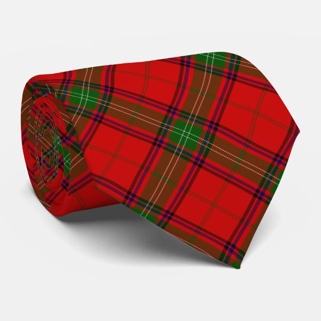 Seton tartan red green plaid tie (Rolled)
