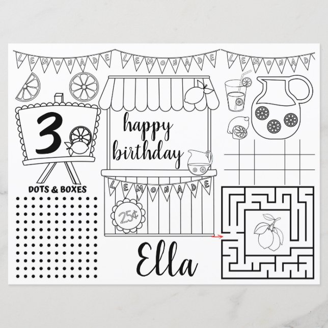 Sets de table de limonade, feuille d'activité de l (Devant)