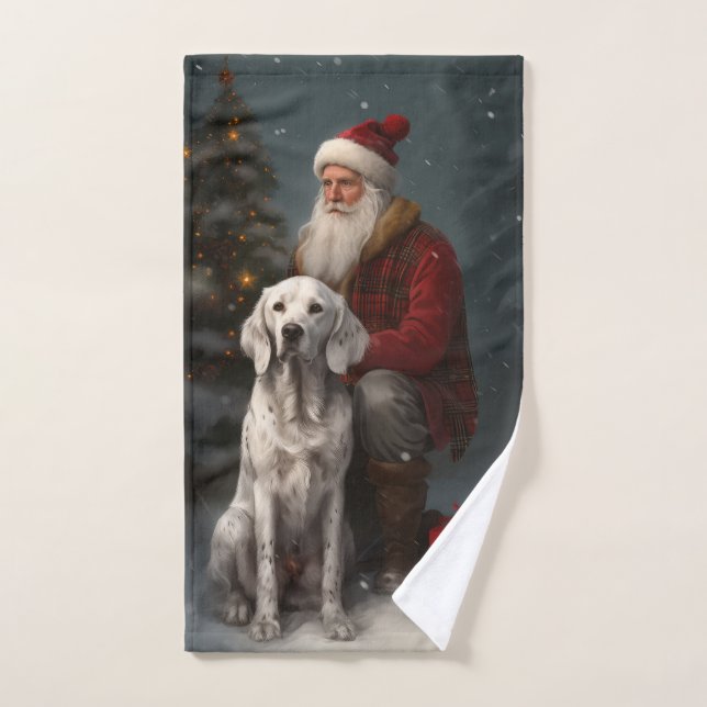 Setter anglais avec Noël Festif du Père Noël (Serviette à main)