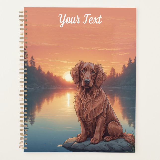 Setter irlandais par lac (Devant)