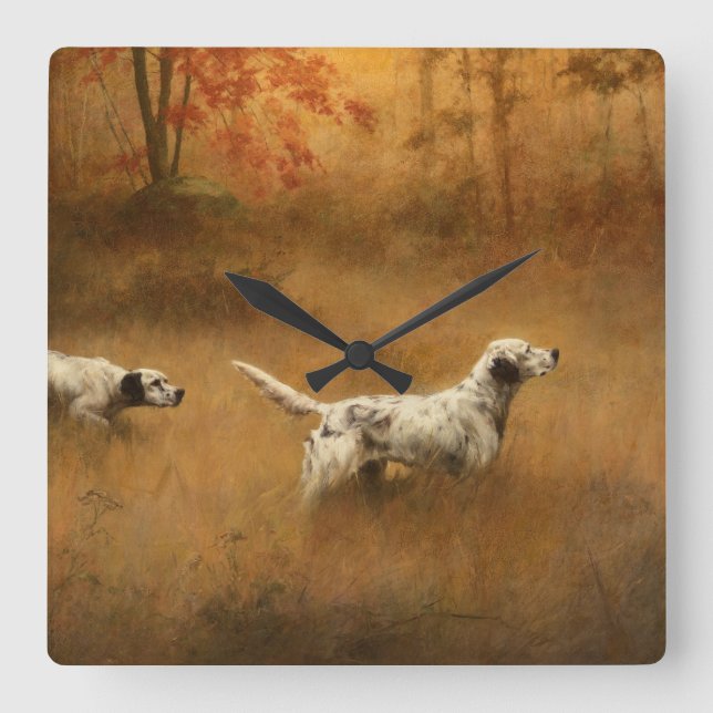 Setters in a Field by Percival Leonard Rosseau Square Wall Clock (Front)