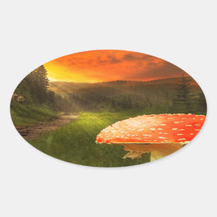 Setting Autumn Sun. Oval Sticker