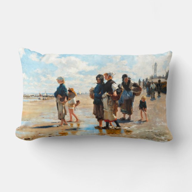 Setting Out to Fish by John Singer Sargent Lumbar Pillow (Front)