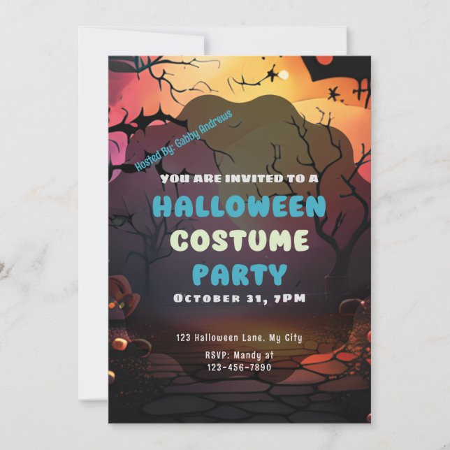 Setting Sun Bats Pumpkins Halloween Invitation (Front)