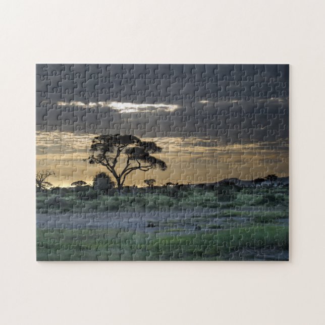 Setting Sun on the Savannah Jigsaw Puzzle (Horizontal)