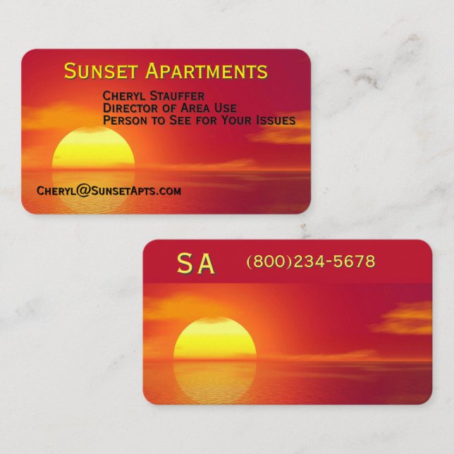 Setting Sun over Ocean Front Business Card (Front/Back)