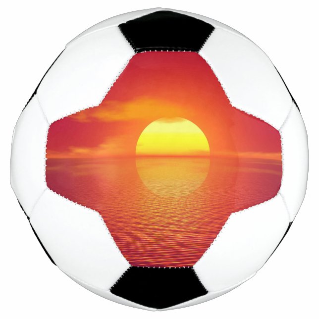 Setting Sun over Orange Sea Calm Ocean  Soccer Ball (Front)