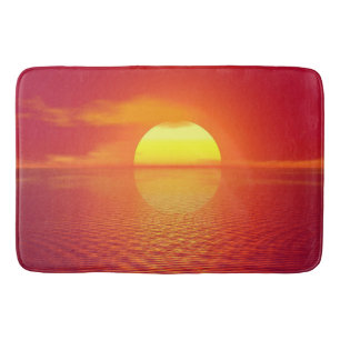 Setting Sun over Orange Sea Calm Ocean Sunset  Bath Mat