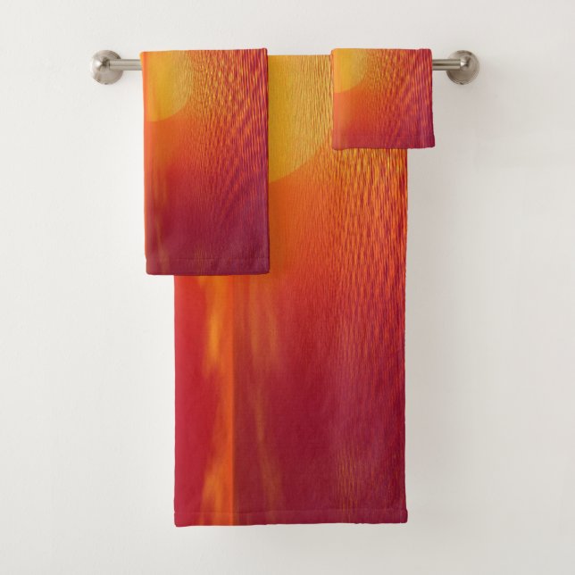 Setting Sun over Orange Sea Calm Ocean Sunset  Bath Towel Set (Insitu)