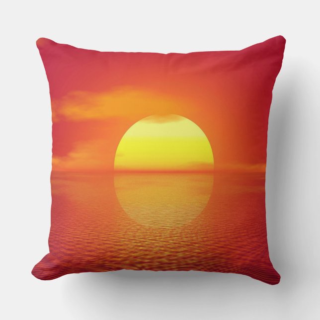 Setting Sun over Orange Sea Calm Ocean Sunset  Throw Pillow (Front)