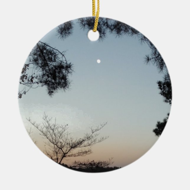 Setting Sun, Rising Moon  over  Lake Arrowhead Ceramic Ornament (Front)
